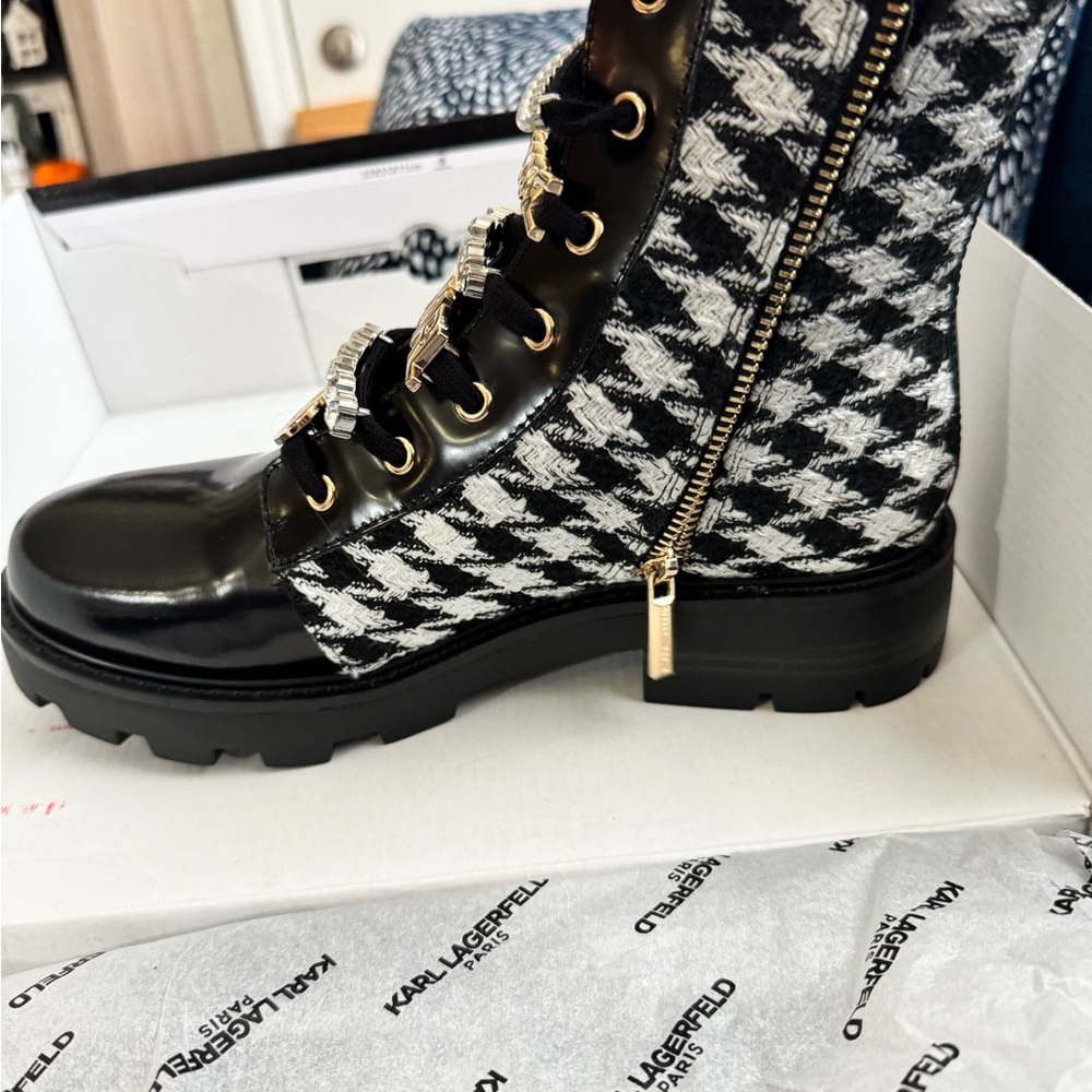 Karl Lagerfeld Black and White Combat Boots